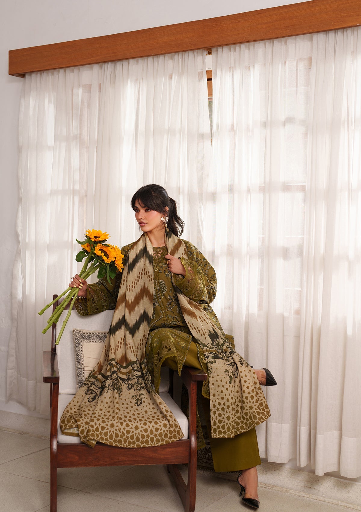 Stitched Olive Green Lawn Suit Online in UK USA Canada