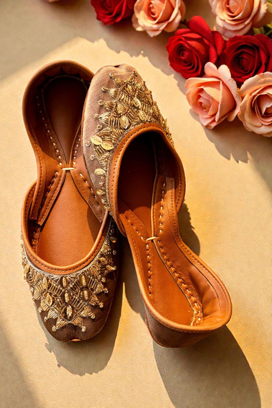 Stone Grey Gold Embellished Khussa Ladies Ethnic Shoes Online in Dubai UAE Abudhabi Ajman Sharjah