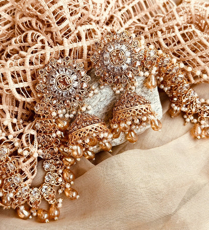 Stone Work Earrings Champagne Color Online in UK USA Canada