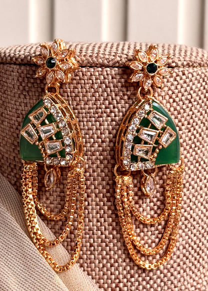 Stone Work Green Bridal Jewellery Set Online in KSA Riyadh Saudi Arabia Oman Bahrain Qatar
