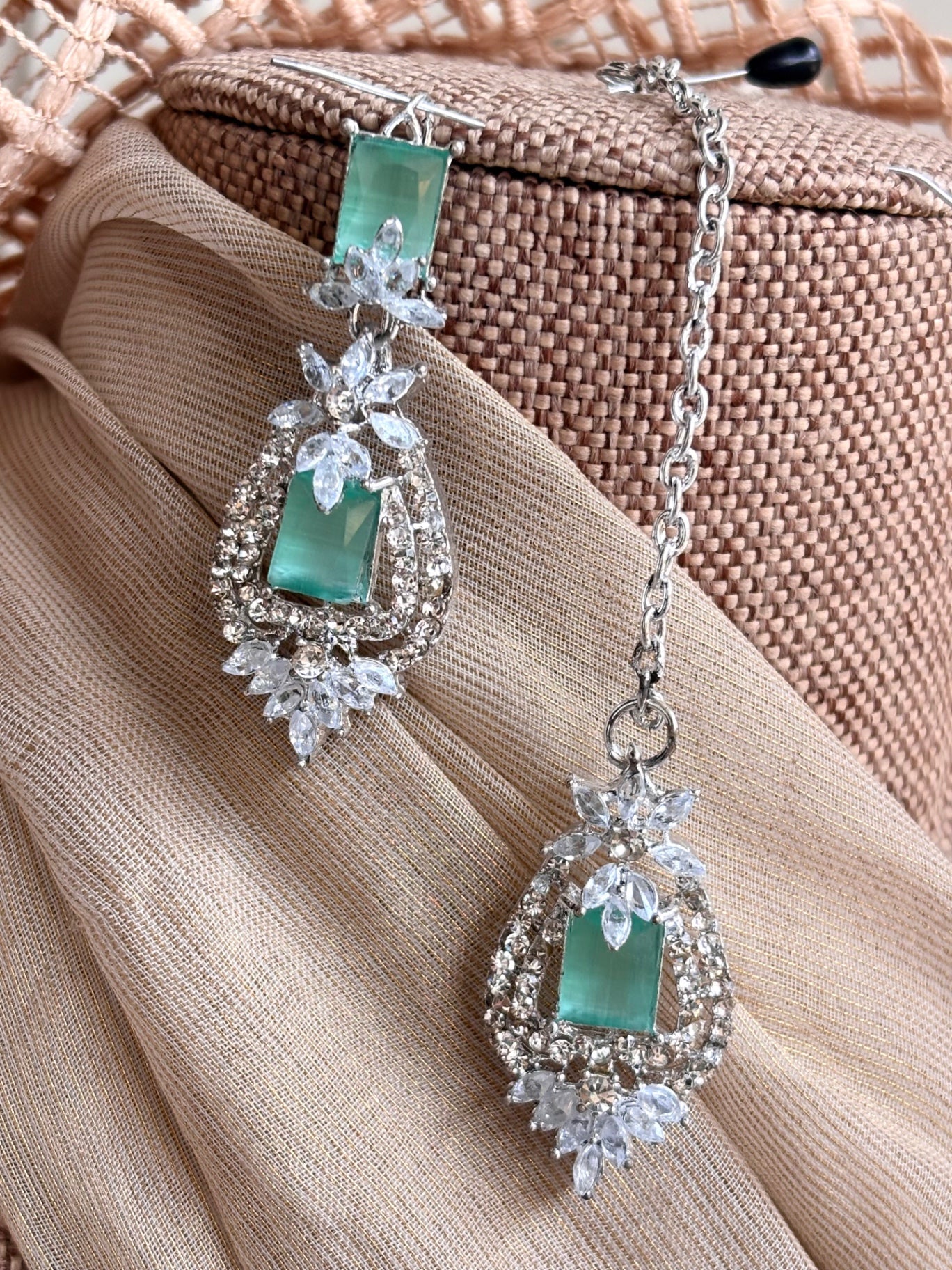 Stone Work Mint Green Jewellery Set Online in KSA Riyadh Saudi Arabia Oman Bahrain Qatar