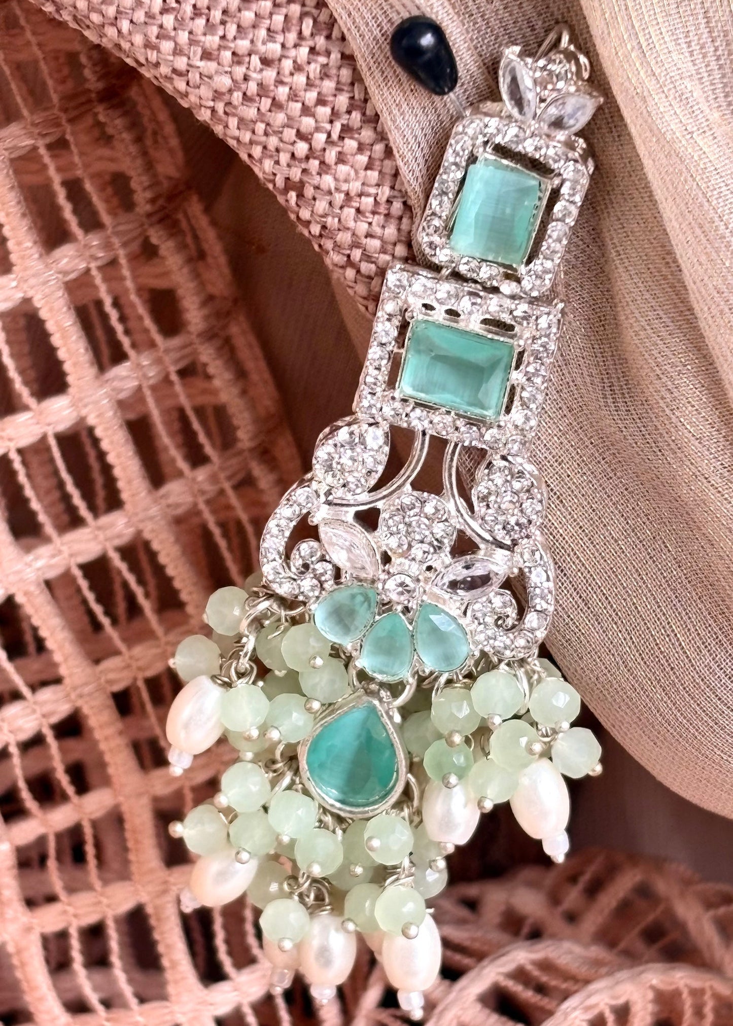 Stone Work Mint Green Jewellery Set Online in KSA Riyadh Saudi Arabia Oman Bahrain Qatar