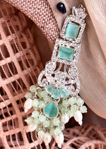 Stone Work Mint Green Jewellery Set Online in KSA Riyadh Saudi Arabia Oman Bahrain Qatar