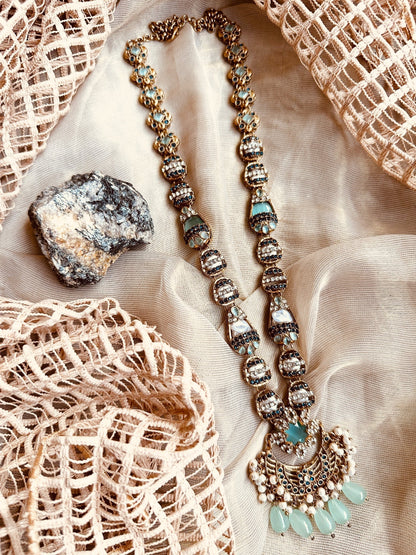 Stone Work Mint Green Necklace Set Online in UK USA Canada