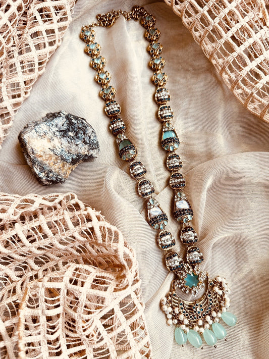 Stone Work Mint Green Necklace Set Online in UK USA Canada