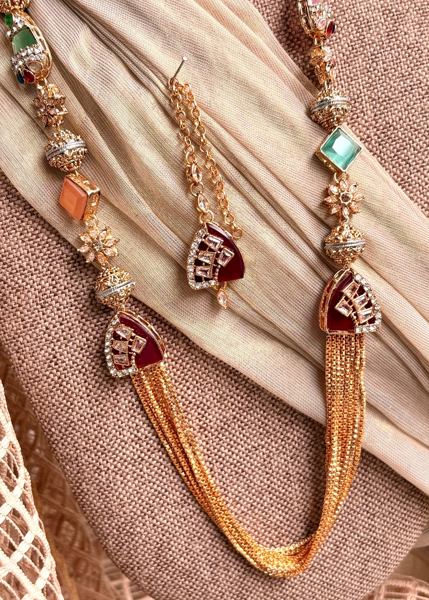 Stone Work Multi Color Bridal Jewellery Set Online in UK USA Canada