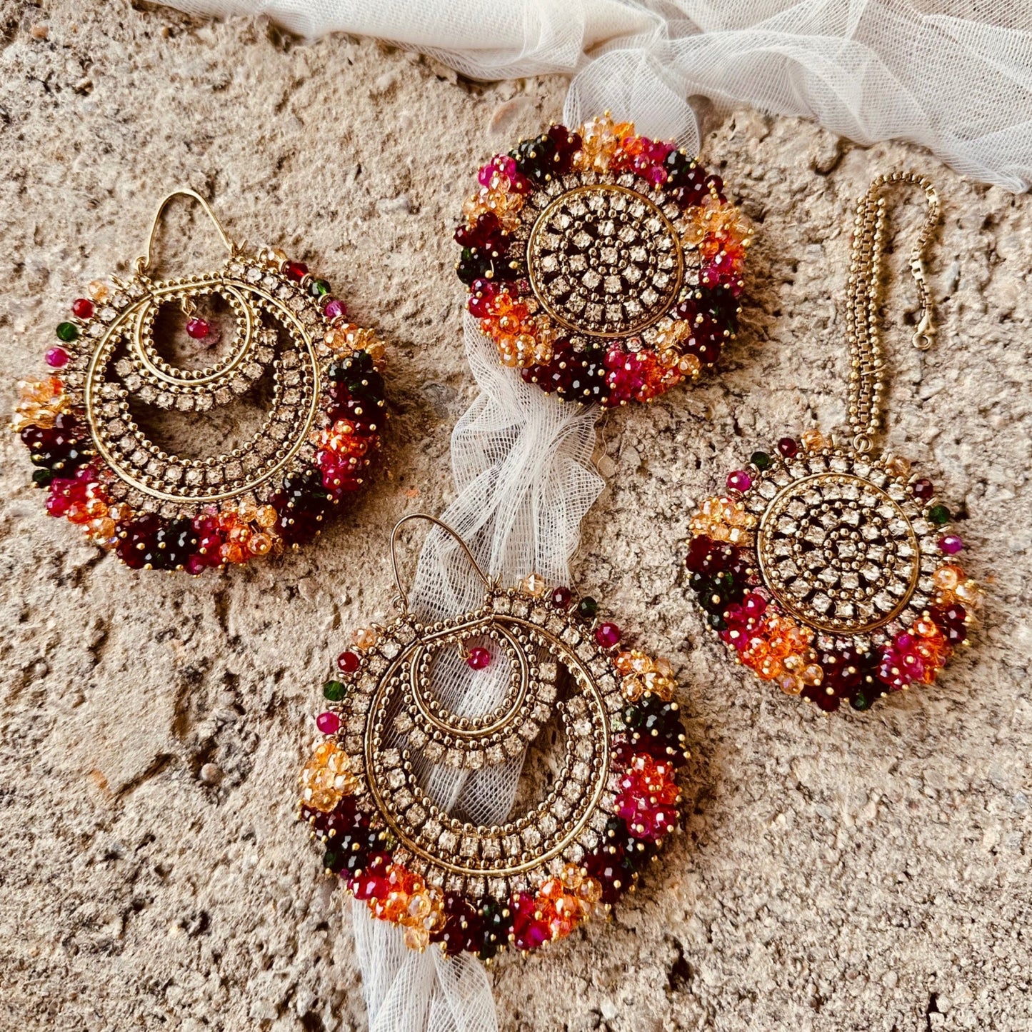 Stone Work Pearl Gajra Jewellery Set Online in KSA Riyadh Saudi Arabia Oman Bahrain Qatar