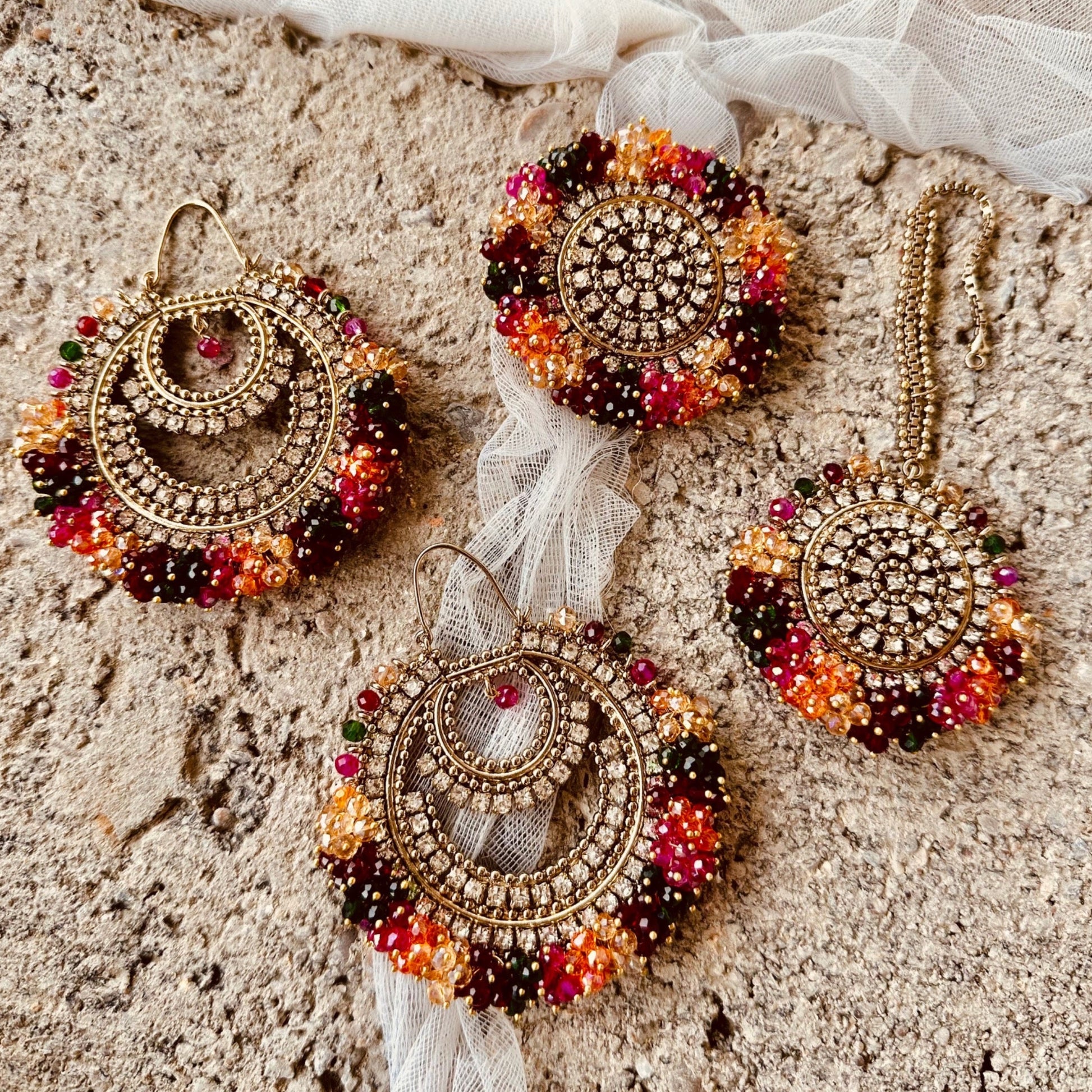 Stone Work Pearl Gajra Jewellery Set Online in KSA Riyadh Saudi Arabia Oman Bahrain Qatar