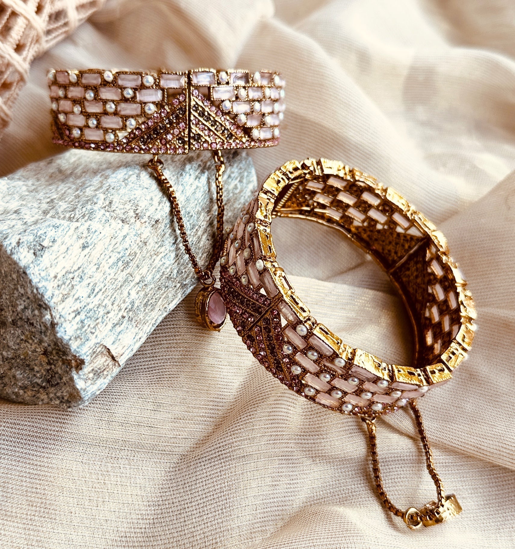 Stone Work Pink Metal Bangles Online in UK USA Canada