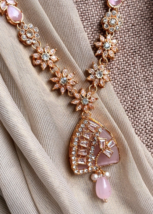 Stone Work Pink Necklace Set Online in KSA Riyadh Saudi Arabia Oman Bahrain Qatar
