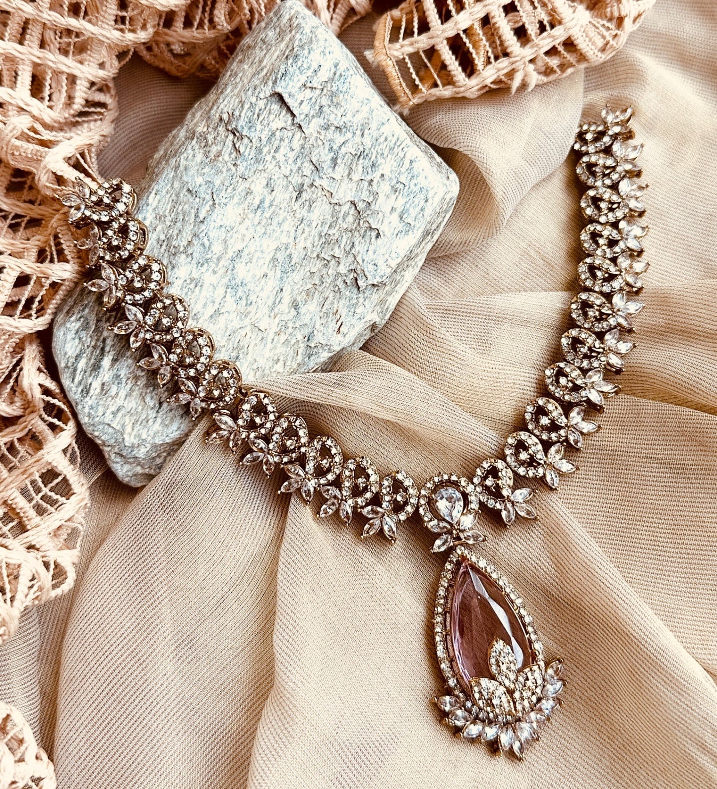Stone Work Pink Necklace Set Online in UK USA Canada