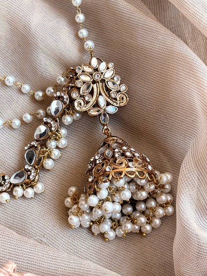Stone Work Traditional Jhumka Earrings Tikka Online in KSA Riyadh Saudi Arabia Oman Bahrain Qatar