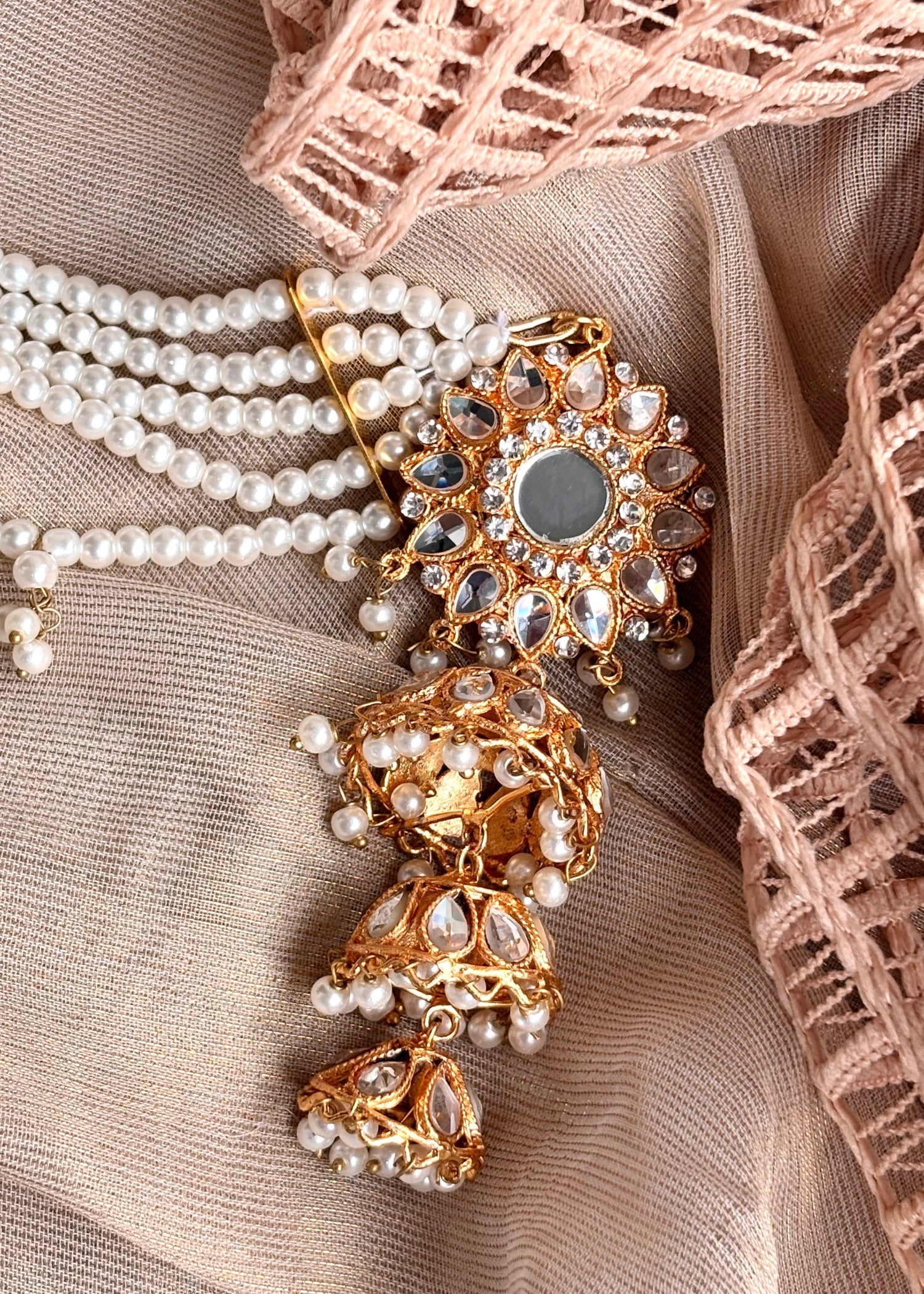 Stone Work White Jhumki Earrings Online in KSA Riyadh Saudi Arabia Oman Bahrain Qatar