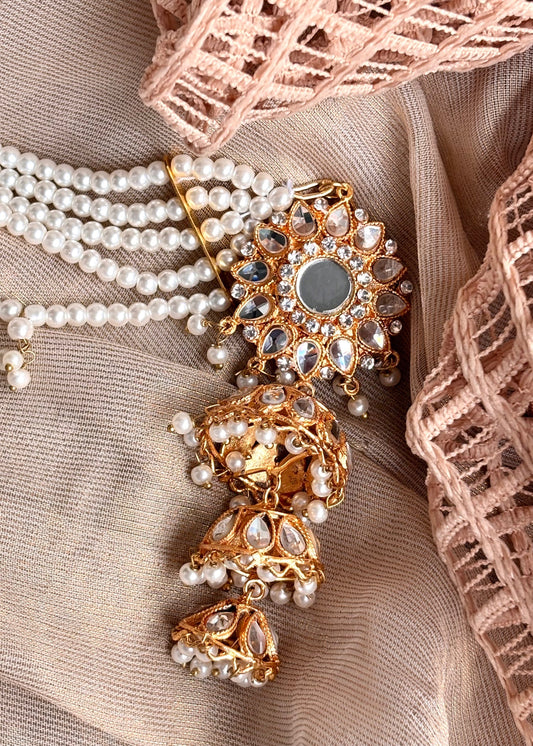 Stone Work White Jhumki Earrings Online in KSA Riyadh Saudi Arabia Oman Bahrain Qatar