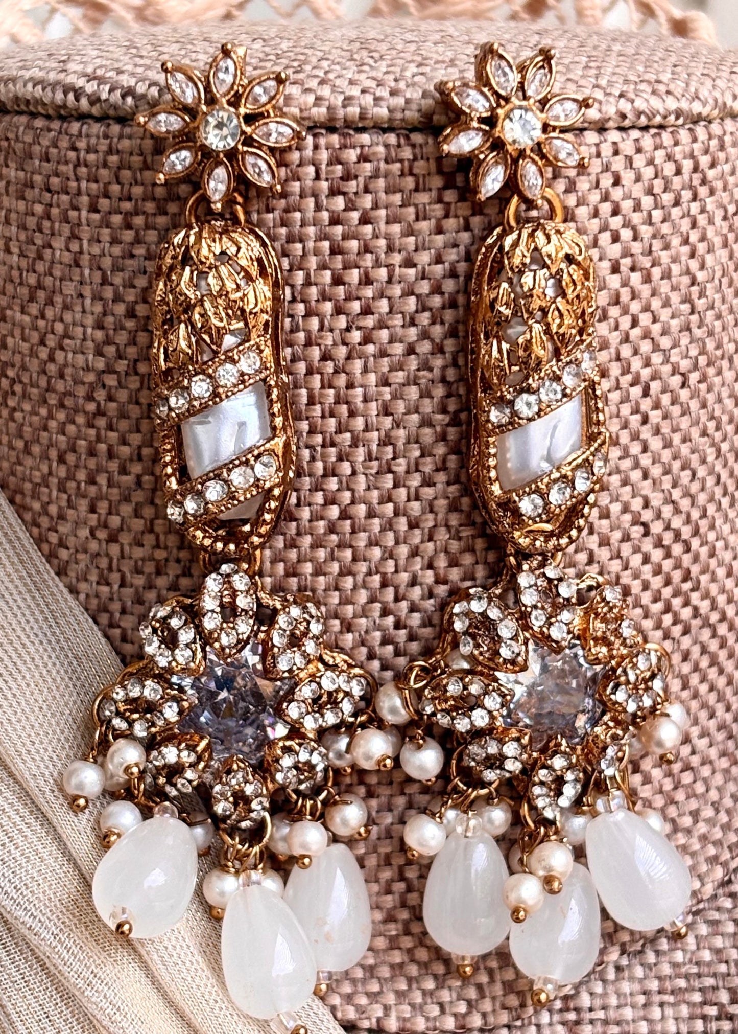 Stone Work White Turkish Malaa Bridal Set Online in UK USA Canada