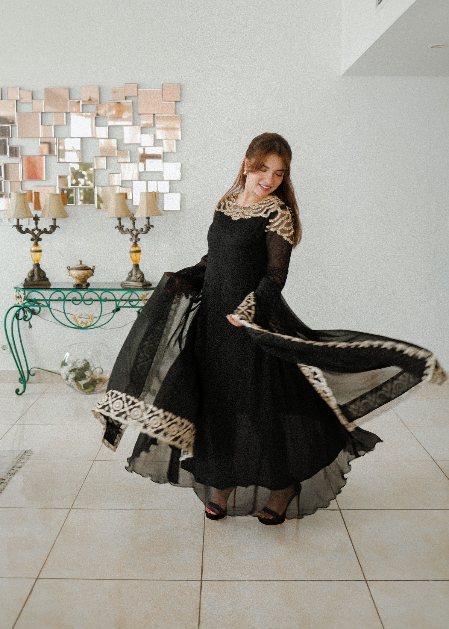 Stone Worked Black Maxi Party Wear Suit Online in KSA Riyadh Saudi Arabia Oman Bahrain Qatar