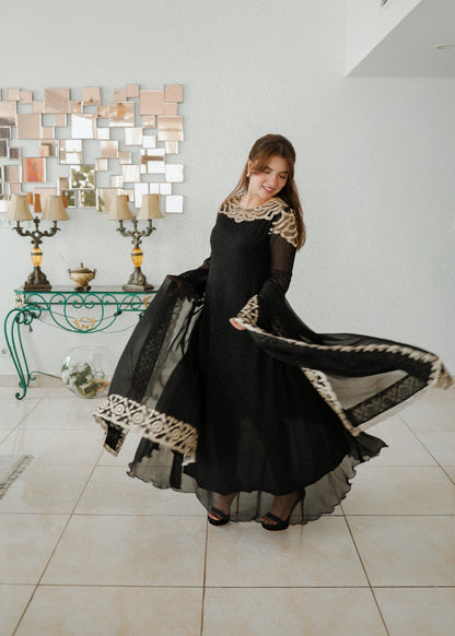 Stone Worked Black Maxi Party Wear Suit Online in KSA Riyadh Saudi Arabia Oman Bahrain Qatar