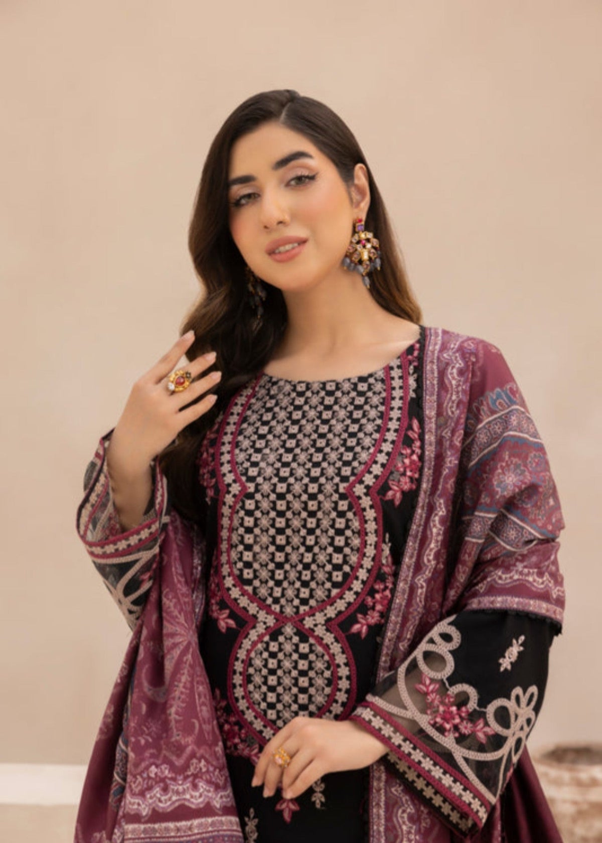 Black Dhanak Daily Wear Salwar Suit Online in Dubai UAE Abudhabi Ajman Sharjah