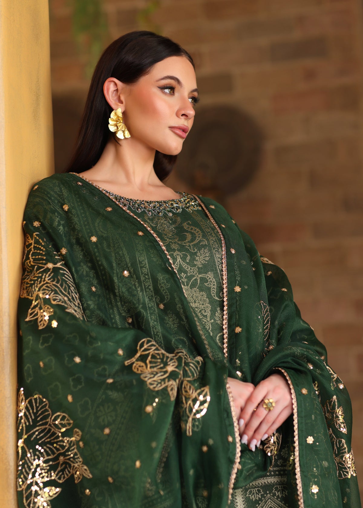 Green Jacquard 3 Piece Unstitched Suit Online in Dubai DXB UAE Abudhabi Meena Bazaar