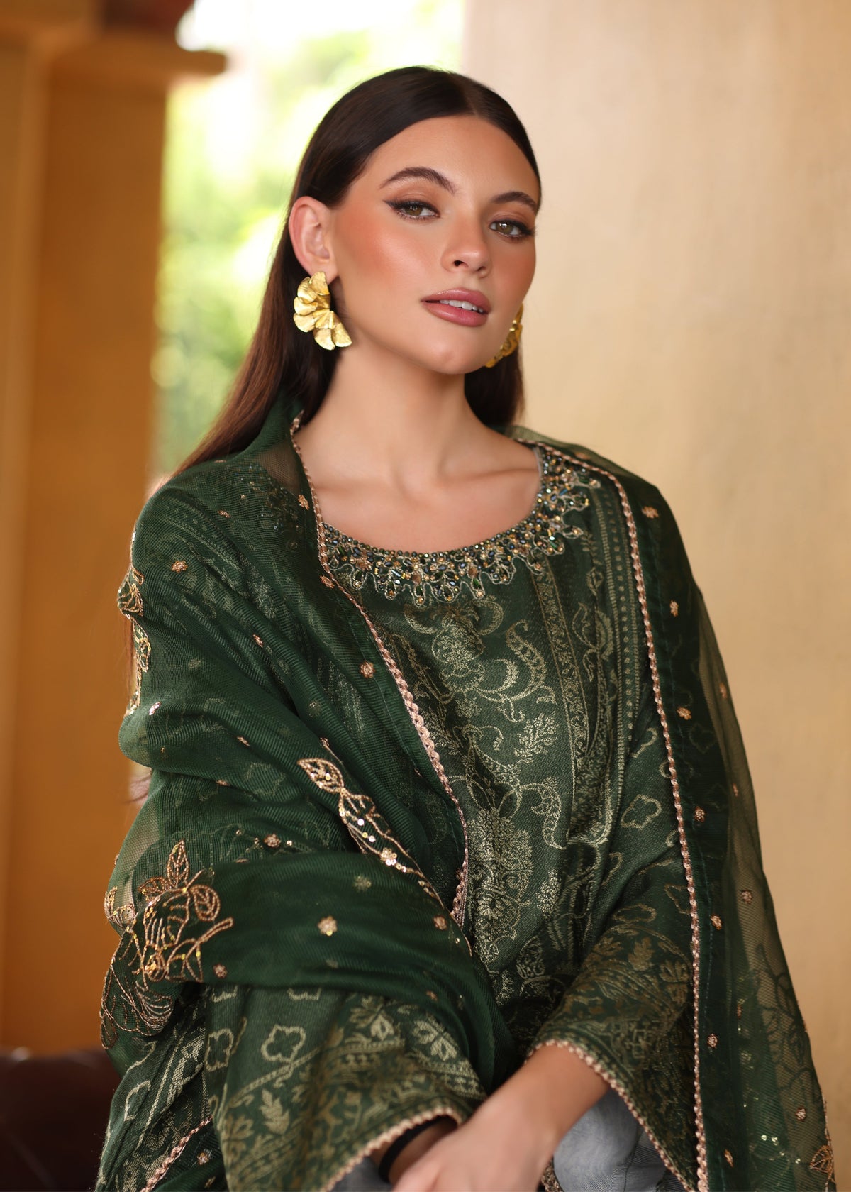 Green Jacquard Basic Wear Suit Online in Sri Lanka India Australia