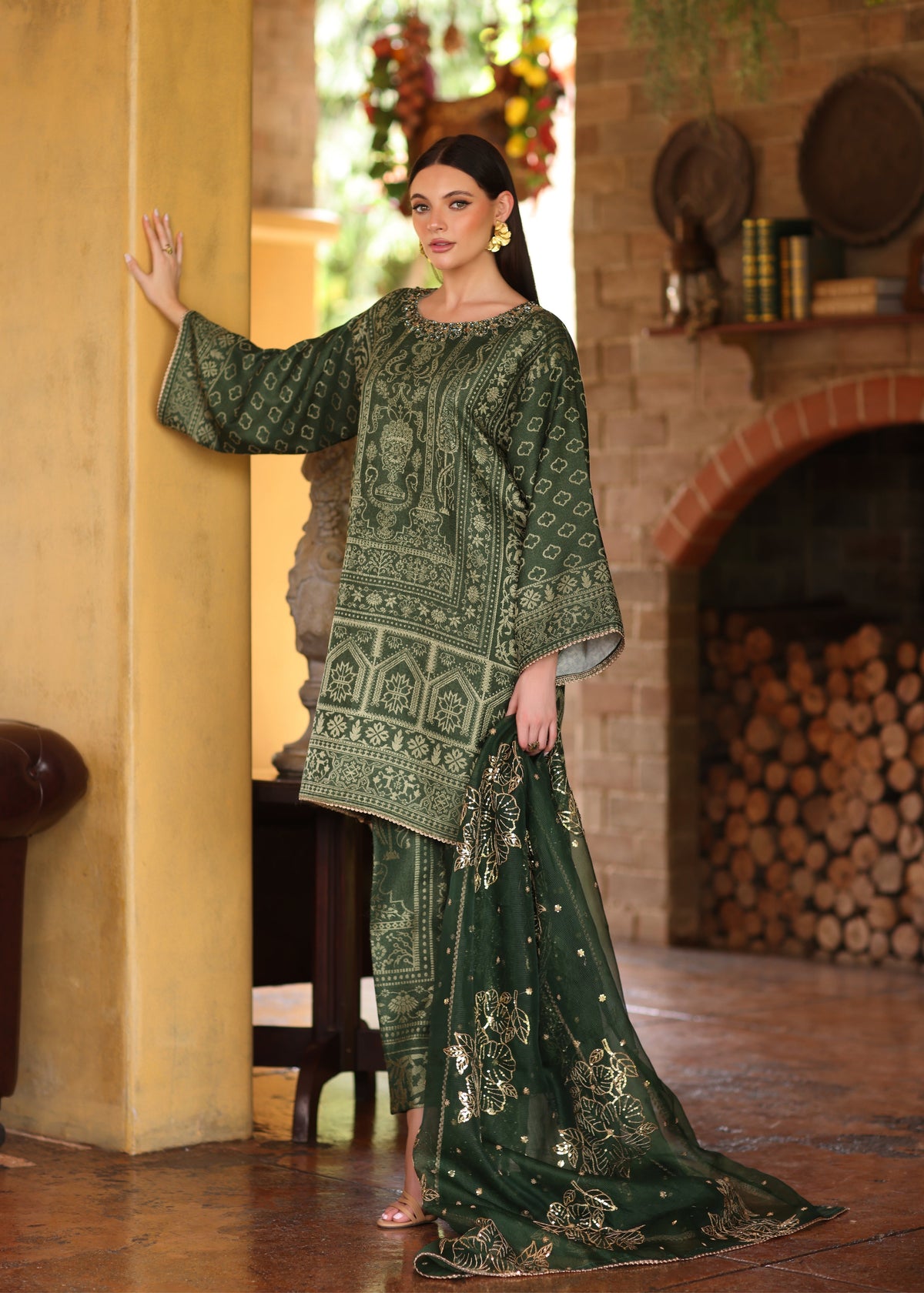Ladies Green Jacquard Daily Wear Salwar Kameez Online in UK USA Canada