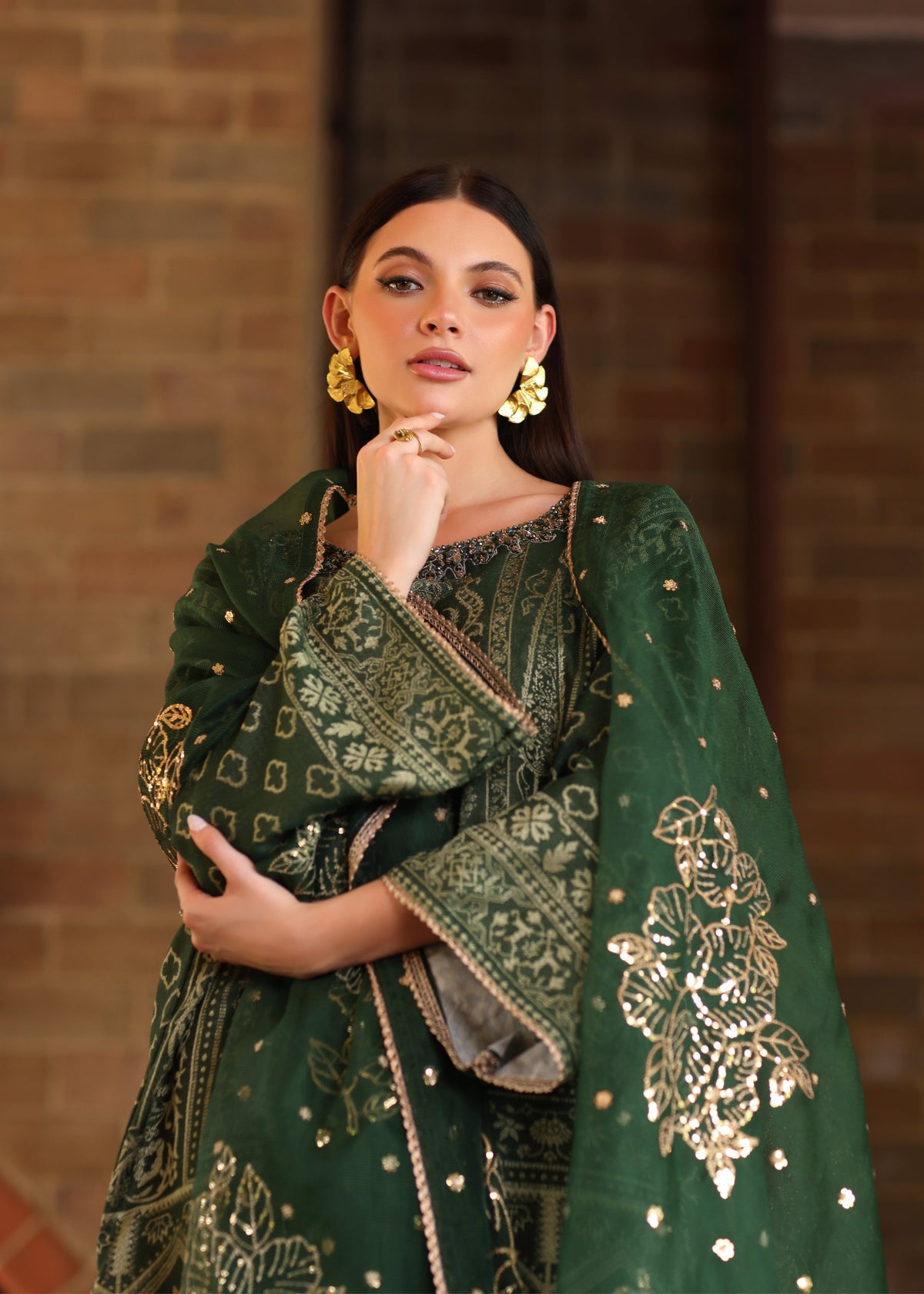 Trending Green Jacquard Ladies Salwar Kameez Online in UK USA Canada