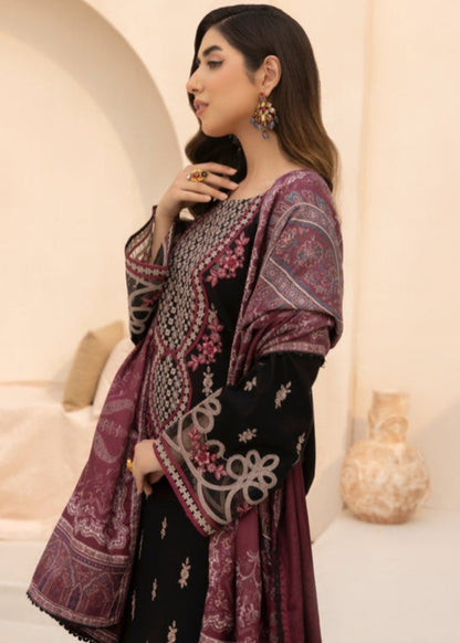 Unstitched Black Dhanak Designer Salwar Kameez Online in KSA Riyadh Saudi Arabia Oman Bahrain Qatar