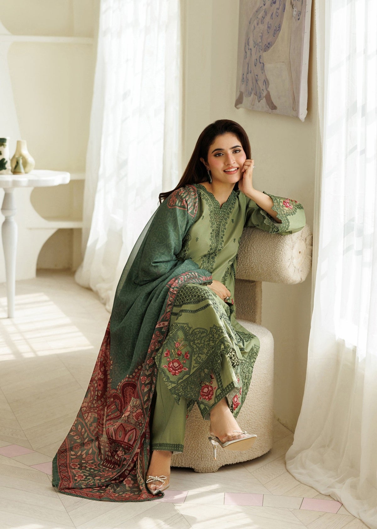 Trending Green Lawn Salwar Suit for Women Online in KSA Riyadh Saudi Arabia Oman Bahrain Qatar
