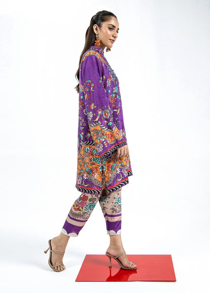 Straight-Cut Purple Raw Silk Kurta with Wide Sleeves Online in Dubai UAE Abudhabi Ajman Sharjah