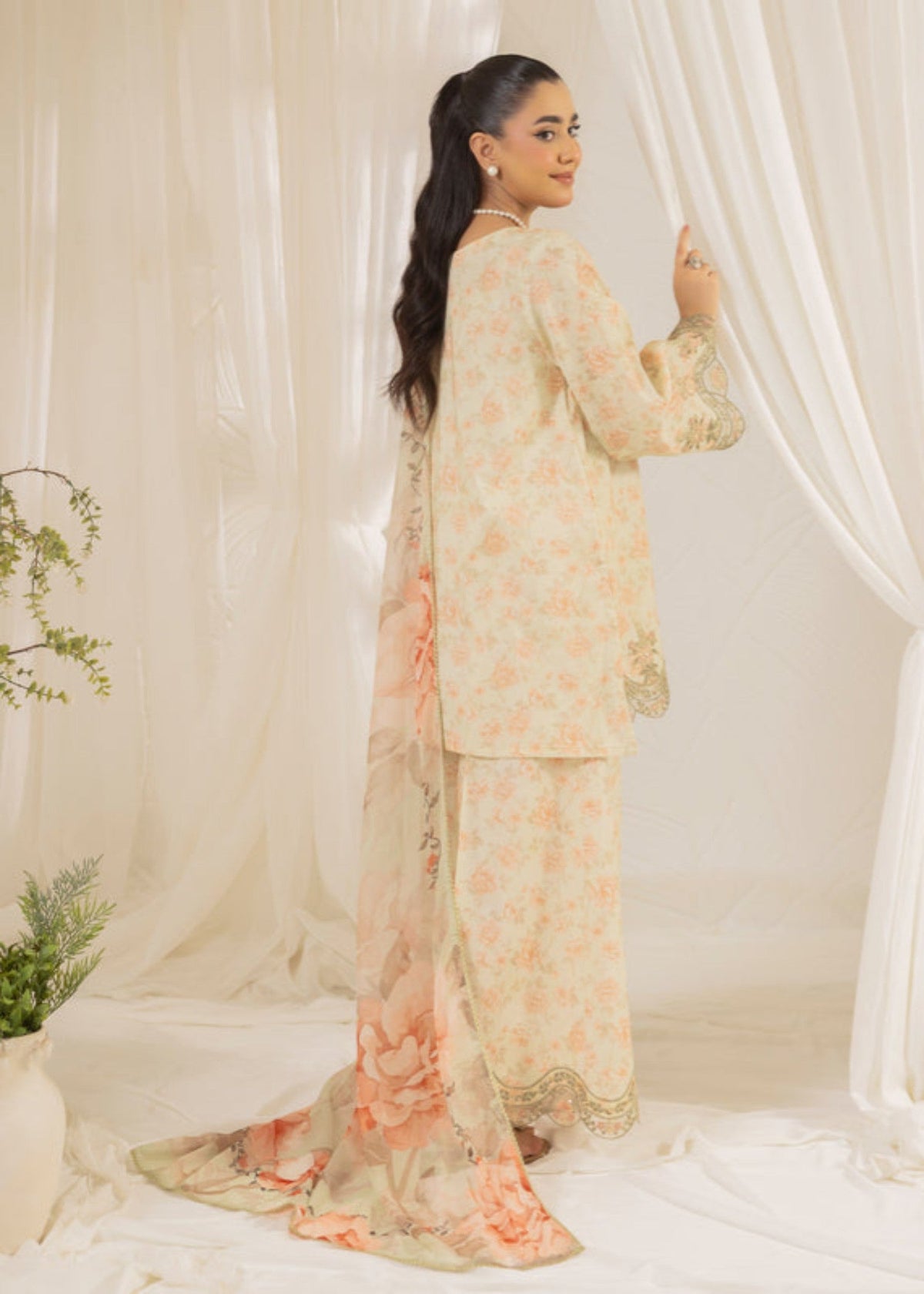 Straight Cut Silk Kurta with Dupatta Peach Orange Online in Dubai DXB UAE Abudhabi Meena Bazaar