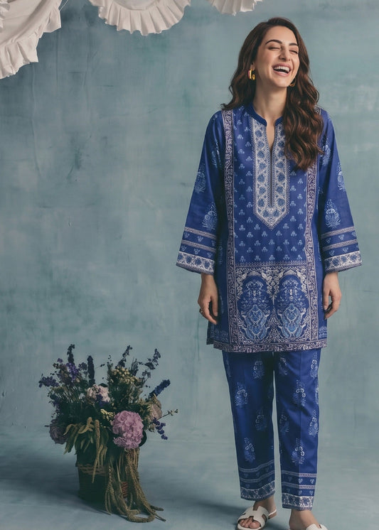 Daily Wear Blue Lawn Kurta Trouser Set Online in KSA Riyadh Saudi Arabia Oman Bahrain Qatar