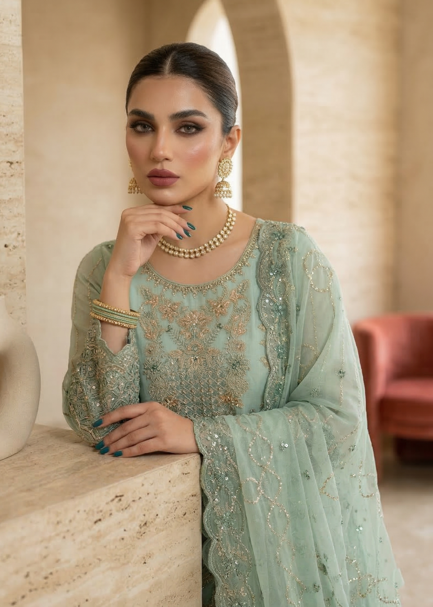 Straight Kurta Embroidered Organza Suit Online in Dubai DXB UAE Abudhabi Meena Bazaar