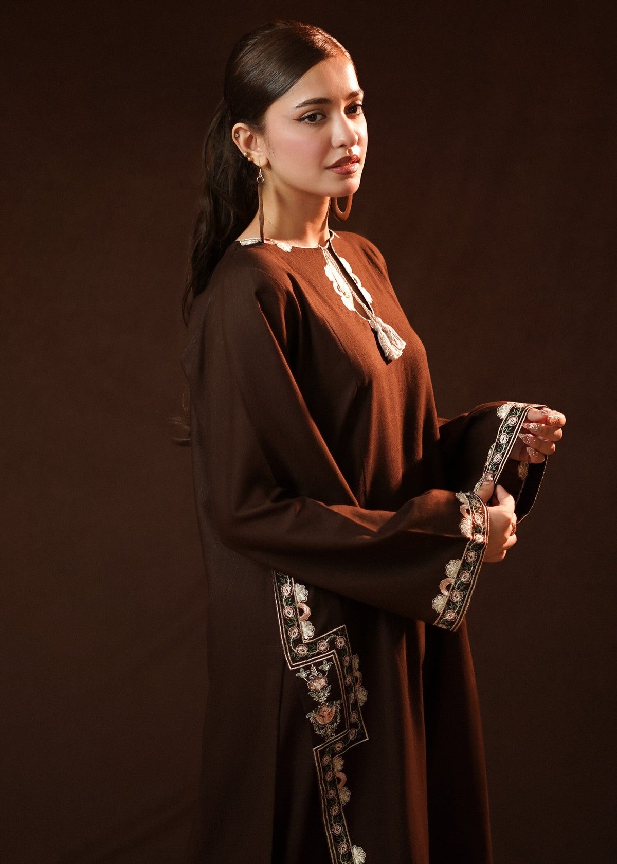 Straight Kurta Loose Fit Brown Slub Khaddar Kurta Set Online in Sri Lanka India Australia