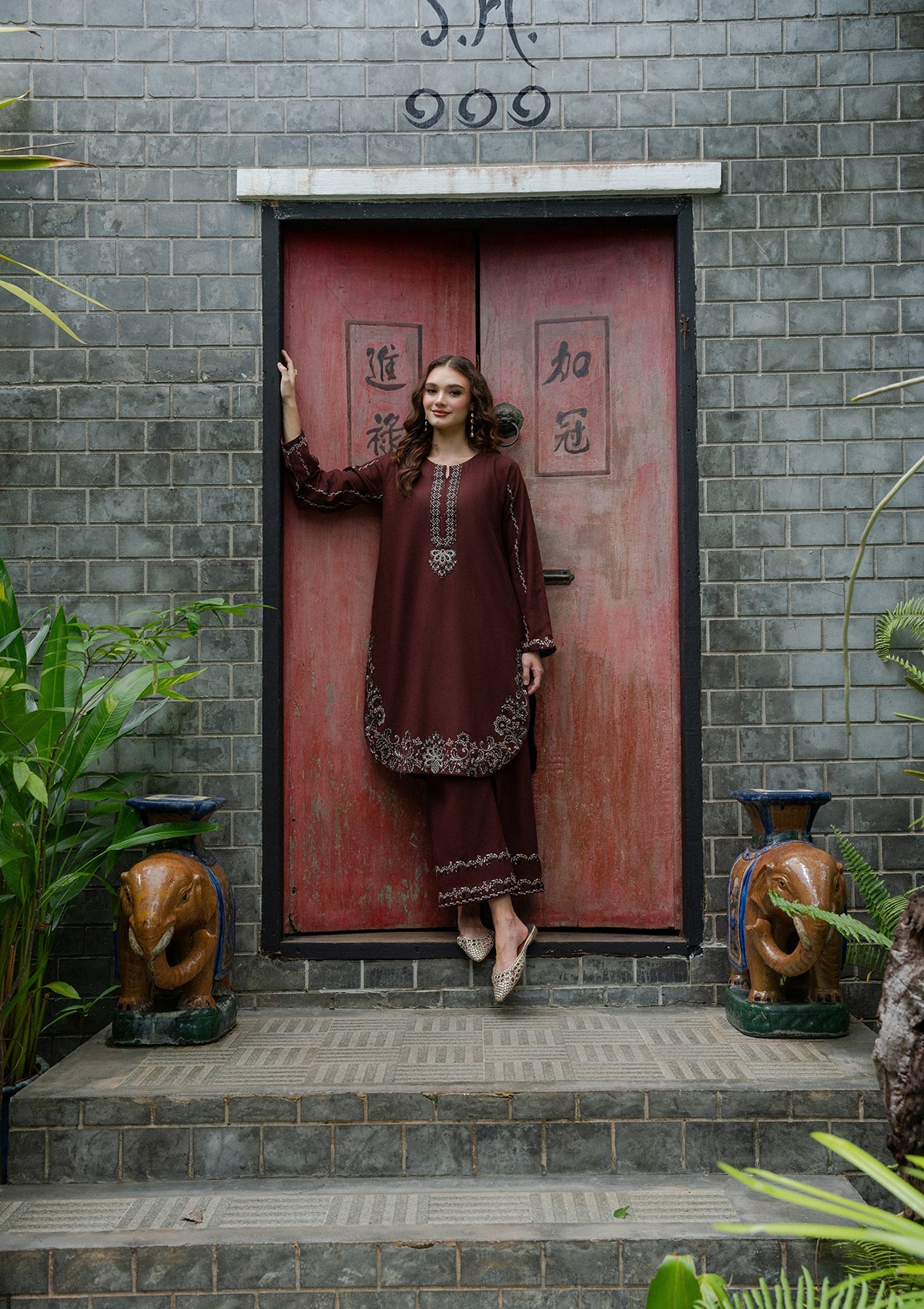 Straight Kurta Trouser Set in Khaddar Online in UK USA Canada