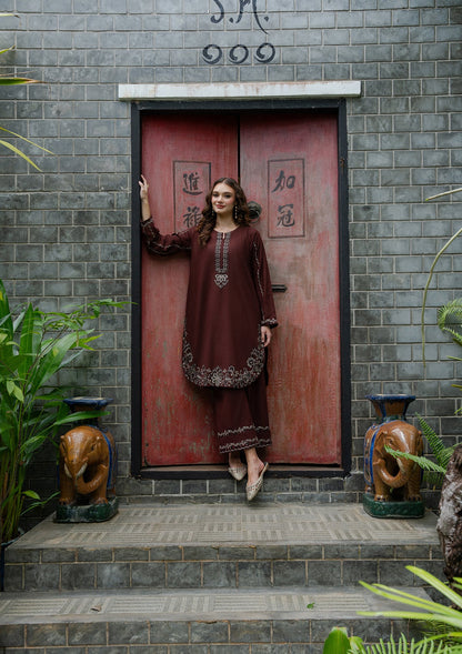 Straight Kurta Trouser Set in Khaddar Online in UK USA Canada