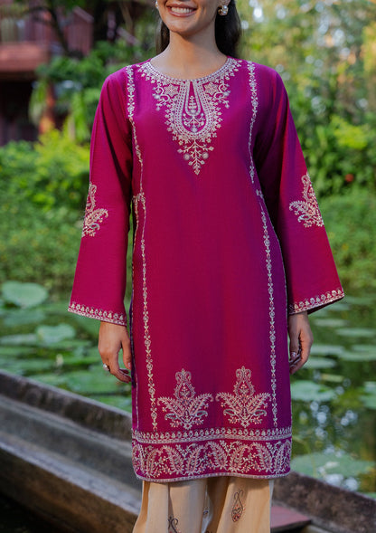 Straight Kurta Trouser Set in Shocking Pink Khaddar Online in KSA Riyadh Saudi Arabia Oman Bahrain Qatar