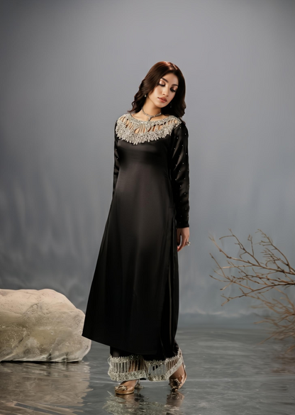 Straight Trouser Black Silk Salwar Kameez Online in Dubai UAE Abudhabi Ajman Sharjah