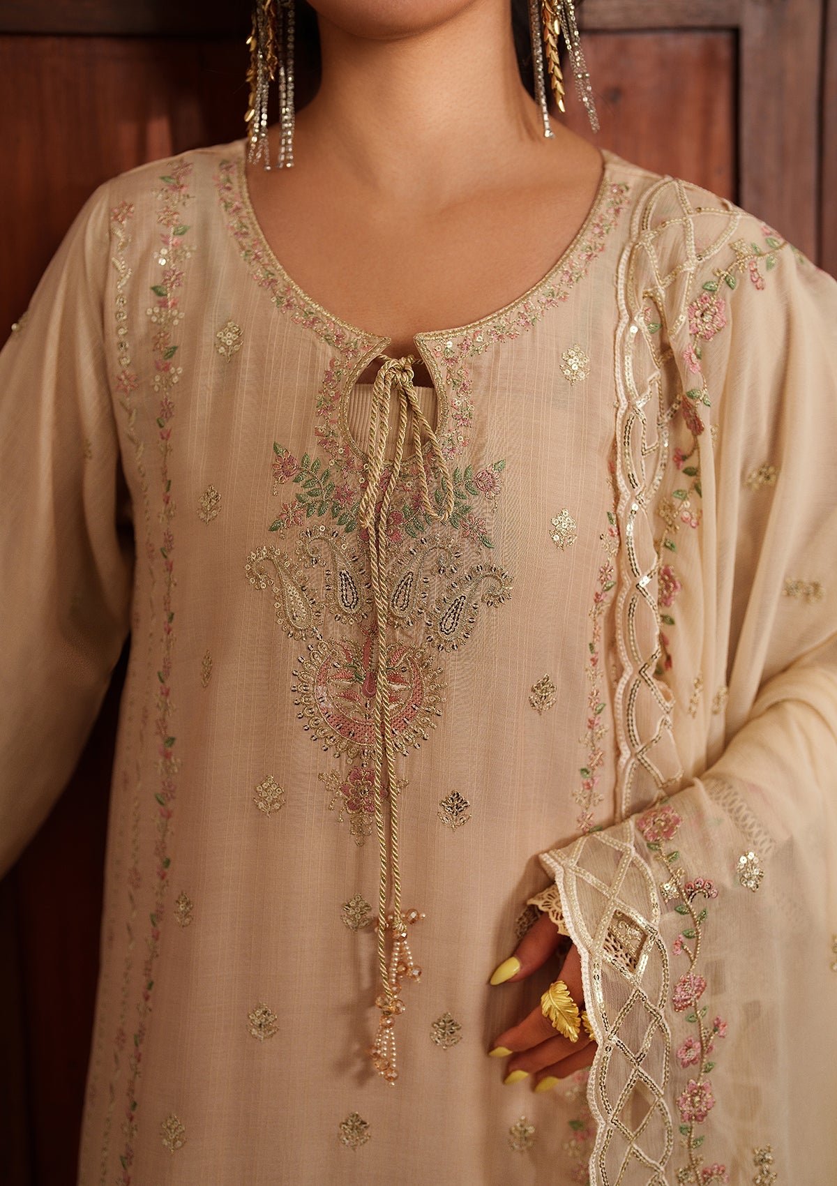 Straight Trouser Cream Embroidered Lawn Party Wear Online in Dubai DXB UAE Abudhabi Meena Bazaar