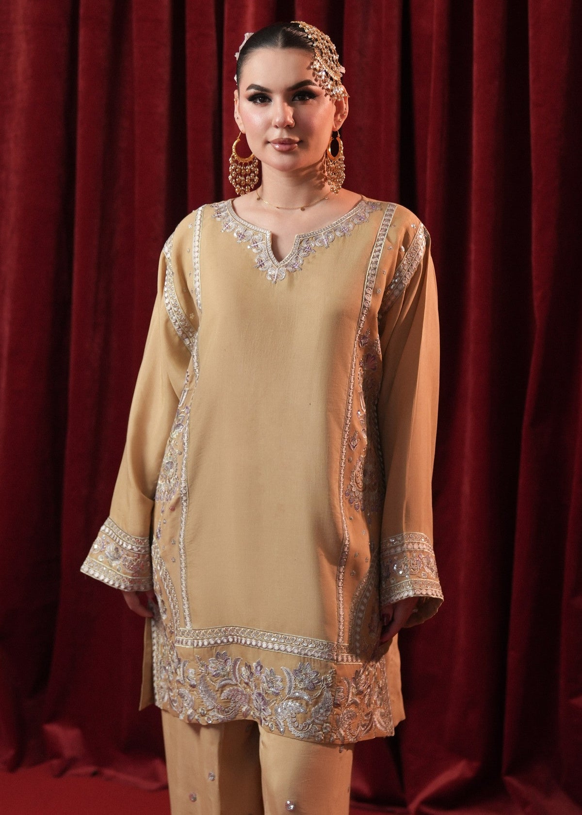 Straw Embroidered Raw Silk Partywear Suit Online in Dubai UAE Abudhabi Ajman Sharjah