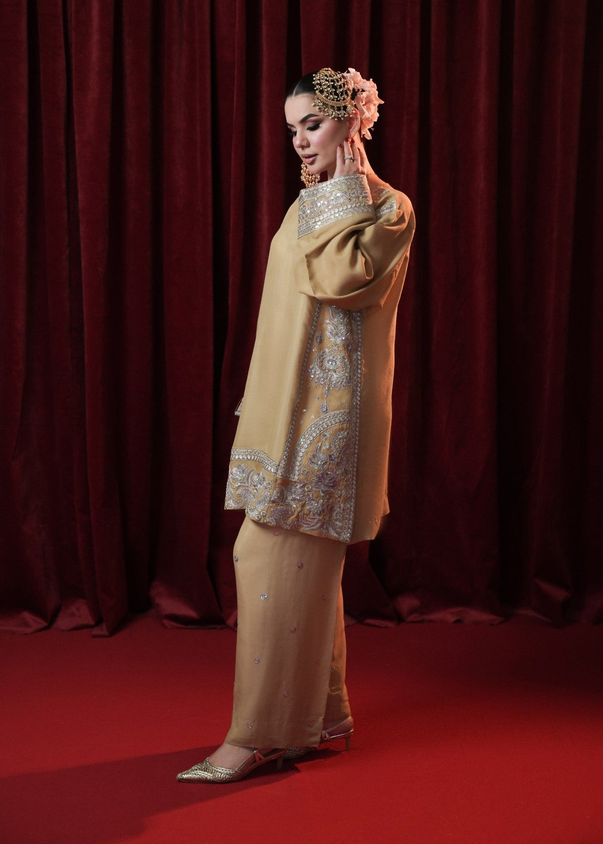Straw Raw Silk Embellished Salwar Suit Online in UK USA Canada