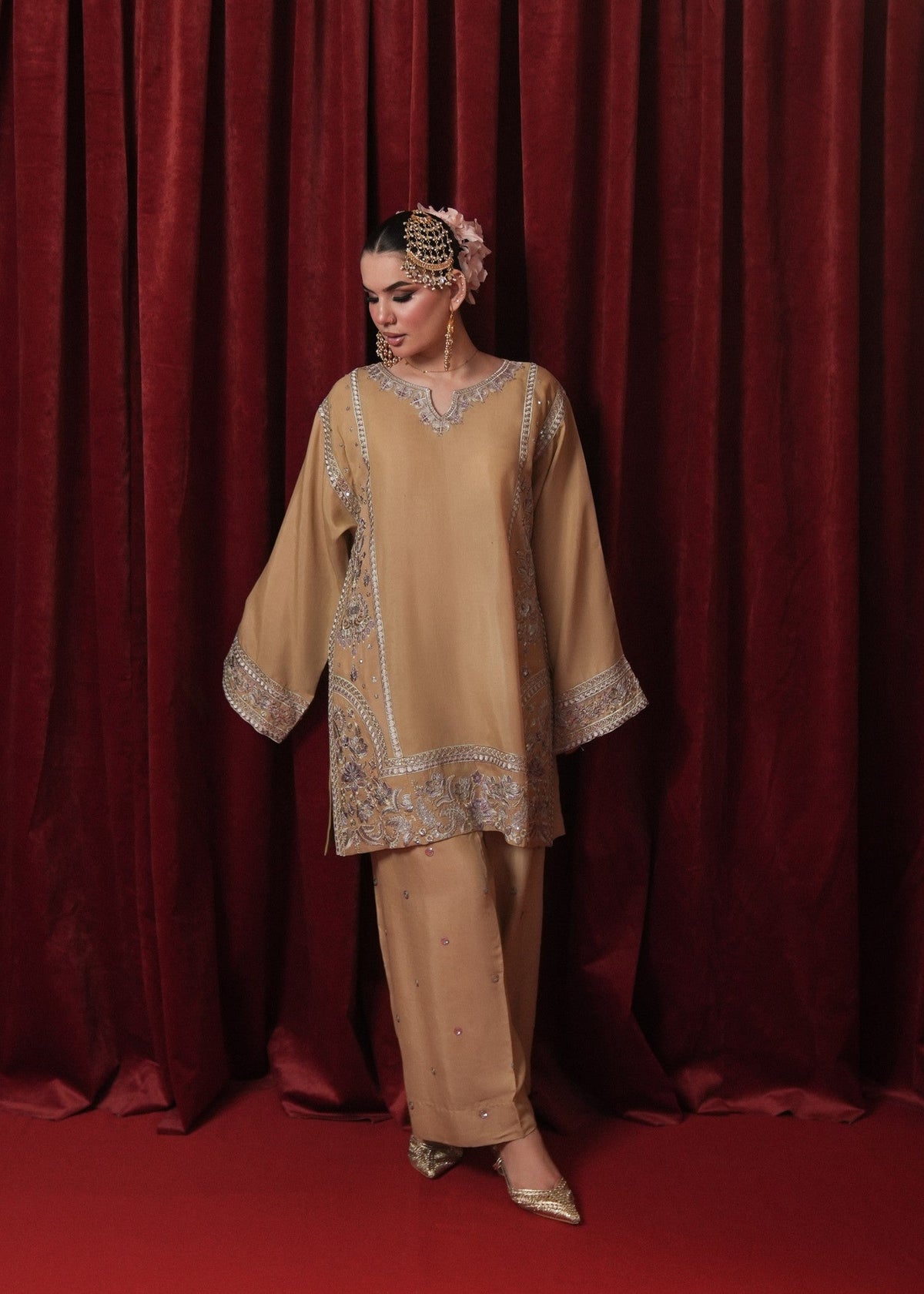 Straw Raw Silk Embroidered Partywear Salwar Suit Online in Sri Lanka India Australia