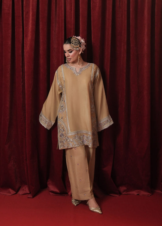 Straw Raw Silk Embroidered Partywear Salwar Suit Online in Sri Lanka India Australia