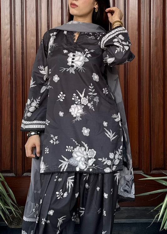 Stylish Black Silk Finish Lawn Farshi Pajama Online in Dubai DXB UAE Abudhabi Meena Bazaar