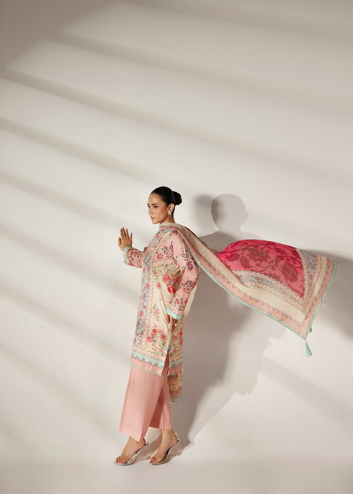 Stylish Multi Print Silk Lawn Kurti with Culottes Online in Sri Lanka India Australia