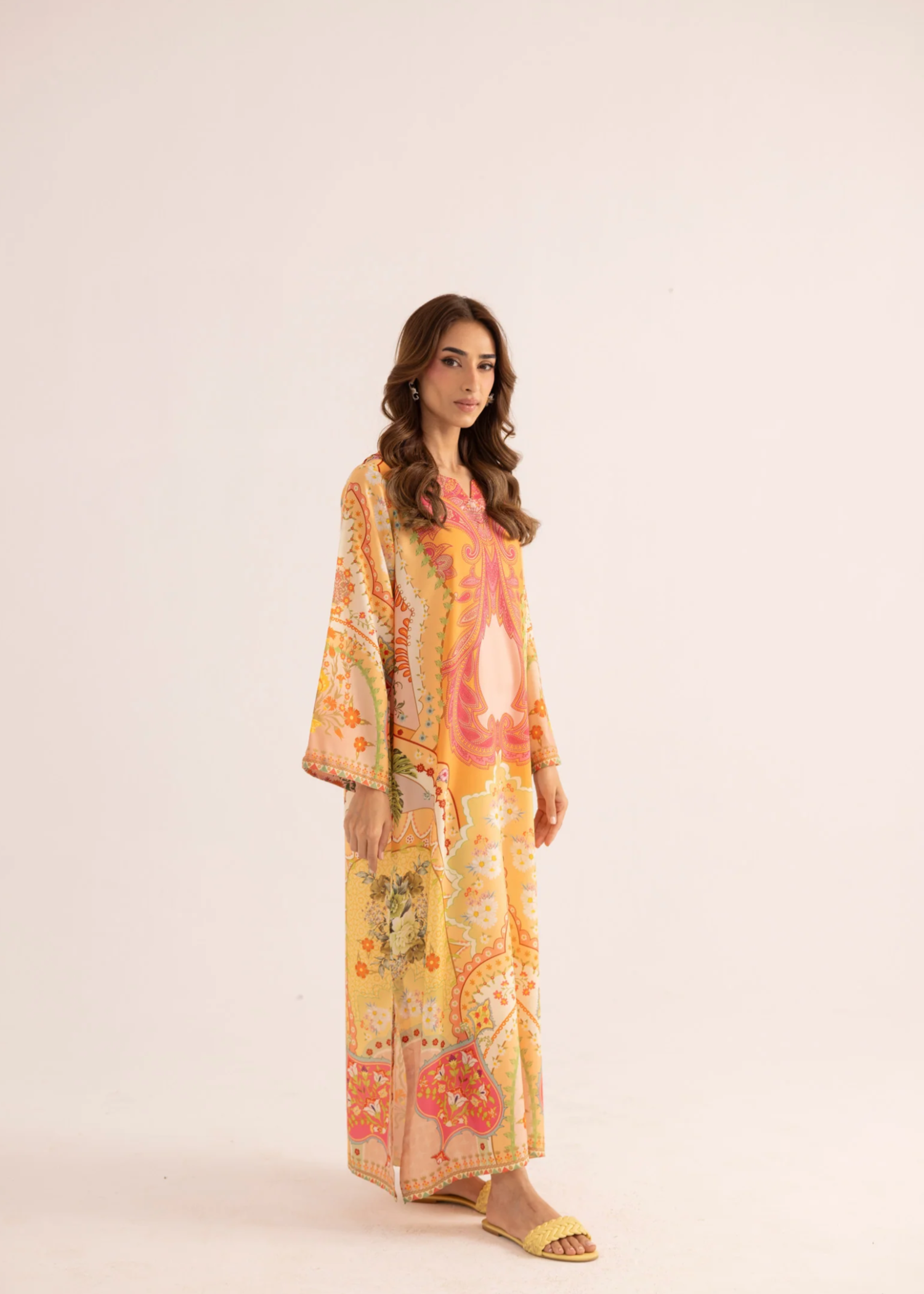 Sublimation Printed Honey Kaftan Online in KSA Riyadh Saudi Arabia Oman Bahrain Qatar