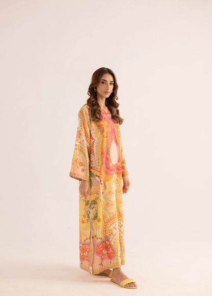 Sublimation Printed Honey Kaftan Online in KSA Riyadh Saudi Arabia Oman Bahrain Qatar