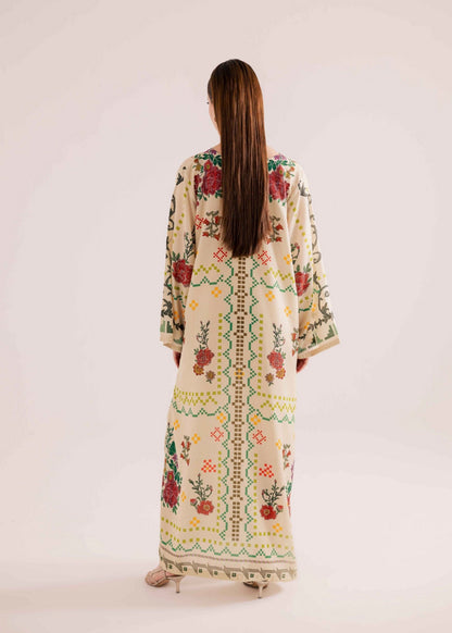 Sublimation Printed Raw Silk Kaftan for Women Online in KSA Riyadh Saudi Arabia Oman Bahrain Qatar