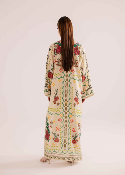 Sublimation Printed Raw Silk Kaftan for Women Online in KSA Riyadh Saudi Arabia Oman Bahrain Qatar
