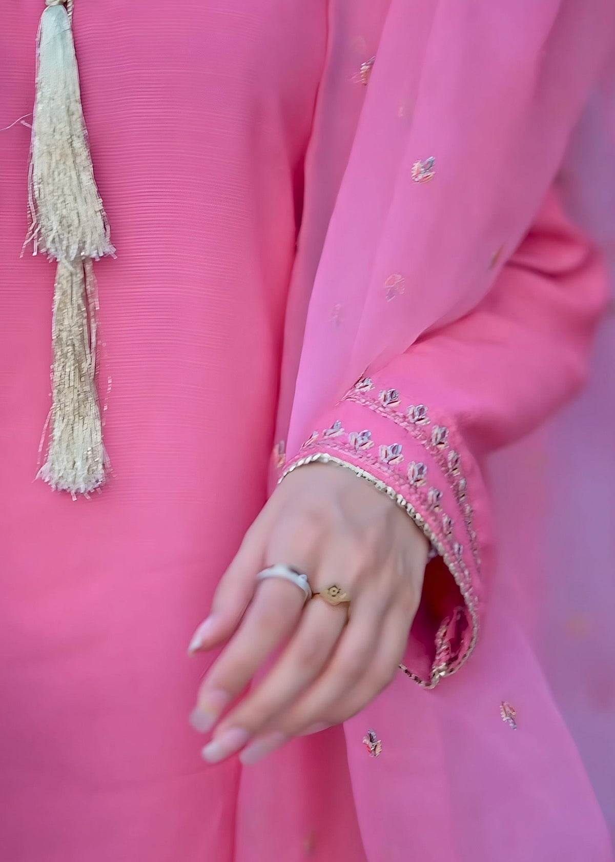 Hot Pink Embroidered Raw Silk Pakistani Suit Online in Sri Lanka India Australia