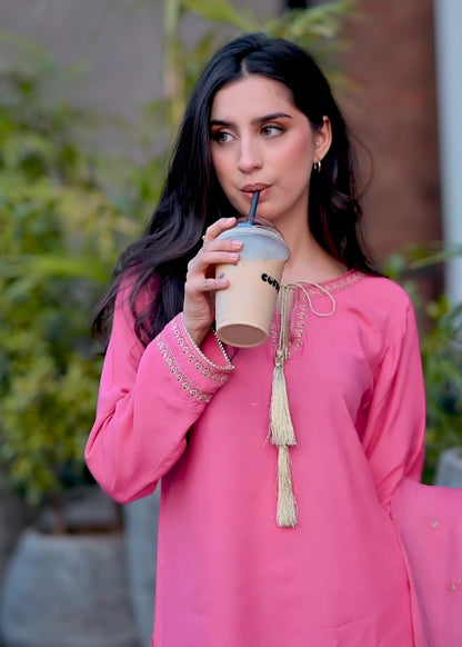 Ladies Embellished Hot Pink Shalwar Kameez Online in UK USA Canada